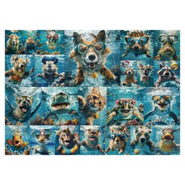 Funny Underwater Animal Puzzle for Adults 1000 Pieces, Ocean Animals Collage Jigsaw Puzzle, Silly Sea Turtle Dog Puzzle Family Challenging Puzzle
