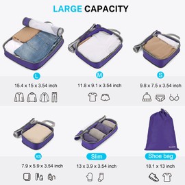 Gonex Compression Packing Cubes, 6 PCS Travel Luggage Packing Organizers with Mesh Extensible Suitcase Organiser for Travel, Purple