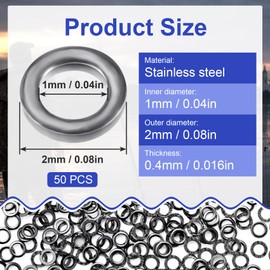 Pndeyo 50pcs 2mm Tippet Rings, Solid Fly Fishing Tippet Rings, Stainless Steel Tippet Connectors Line Leaders Low Profile Freshwater Fishing Tool for Trout Salmon Crappie Bluegill Steelhead- Black