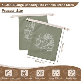 Britimes Beeswax Bread Bags, 2 Pack Cotton, Large 17x13 in, Botanical Sage