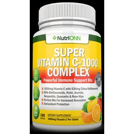 NutriONN Super Vitamin C Complex - 1000 mg with 530 mg Citrus Bioflavonoids - 180 Tablets