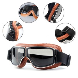 TOFBS Helmet Goggles Motorcycle Goggles Retro Motocross Goggle Aviator Glasses Sunglasses Vintage UV Protection Anti Fog Windproof Dustproof for Men Women (Brun)