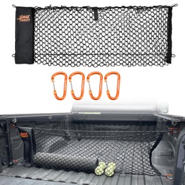 TacoNets Truck Bed Cargo Net - Upgraded 5mm Bungee - USA Company - 4 Carabiners - Mesh Pouch Style Organizer for Groceries, Bags, Tools, Boxes, Accessories - 18" x 50"