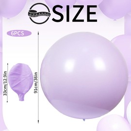 Pack of 6 Macaron Balloons, 36 Inch Purple Balloons Large, Giant Round Balloons, XXL Large Latex Balloons for Wedding, Birthday, Christening, Festival, Children's Party (90 cm)