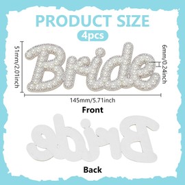 FINGERINSPIRE 4 Pcs Pearl Bride Patch 2x5.7inch Self Adhesive Letters Applique Patch English Letter Bride Patches White Pearl Beaded English Alphabet Applique for Wedding Dress, Cloth Decoration