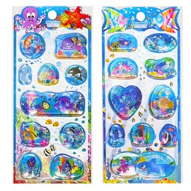 Set of 2, Cute Sea Life Water Stickers, Glitter, Sequins, Pop Stickers, Goldfish Octopus, 3D Manga, Glitter, Pop Decorative Stickers, DIY Notebook, Children's Stationery, Diary, Gift, Craft Supplies