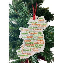 Ireland Ornament Wooden Christmas Tree Decoration with Irish Town and City Names, 4 Inch