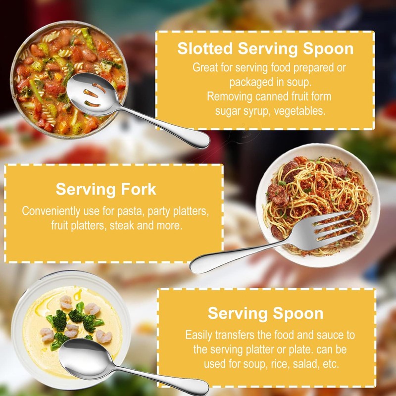 Serving Spoons, Cutlery Set, 3 Pieces Stainless Steel Soup Spoons