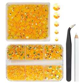 qiipii 2 Boxes 3060PCS Orange Yellow AB Resin Rhinestones for Crafting 2mm 3mm 4mm 5mm 6mm Flatback Jelly Stones Non-Hotfix Gems Diamonds Crystals for Nails Face Eyes Makeup Tumblers Mugs DIY Crafts