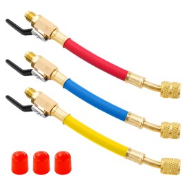R134A R410A R22 R12 AC Charging Hoses, 7" Length Charging Hose Ball Valves, 3 Colored Coded Hose, HVAC Ball Valve Hoses Red and Blue 1/4 Male x 5/16 Female,Yellow 1/4 Male and Female