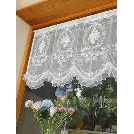 Devola Net Curtain Baroque Bistro Curtain French Kitchen Curtains with Flowers Embroidery Curtain Lace White Transparent Decorative Curtains Short H x W 65 x 54 cm 1 Piece