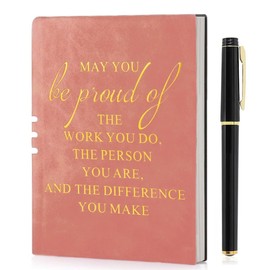 Thank You Gifts For Colleagues Leather Notebook A5,Leaving Gifts For Colleagues Women,Employee Appreciation Teacher Gifts,Team Gifts For Employees Ballpoint Pen Notebook For Coworkers (Pink)