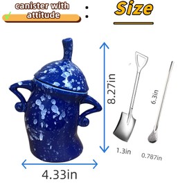 GXOPIEV Canister with Attitude ceramic,28oz Airtight Coffee Canister,Ceramic Coffee Container,Coffee Jars for Coffee Bar, Can Hold Coffee Tea Spice and Candy,with 2spoon(Blue)