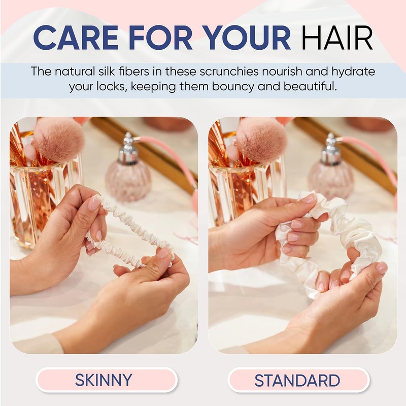 Blissy Silk Scrunchie (White Skinny)