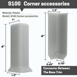 COUKIU Self Adhesive Baseboard Corner Blocks, 4inch(Width)3 Inside + 3 Outside Corners-Connector Between The Wall Base Cove Base Rubber Moulding Trim, Perfect Match for Our S100 Baseboard(Gray)