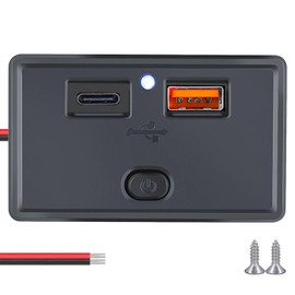 Cllena Quick Charge 3.0 & PD USB C Dual USB Charger Socket Power Outlet Panel with Switch, 12V-24V Dual Port Quick Car Charger for Car RV Camper Marine Boat Automotive ATV Truck Golf Cart