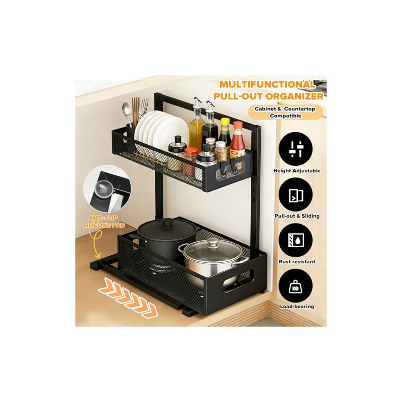 2 Tier Shelf Under Sink Kitchen Cabinet Organiser Under Sink