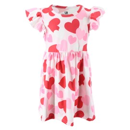 Unique Baby Girls Petal Sleeve Valentines Day Dress Outfits for Girl Toddler and Big Kids (7Y, Floating Hearts)
