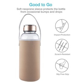 SHOW INGENUITY 48 oz Borosilicate Glass Water Bottle BPA Free Reusable Glass Drinking Bottle with Neoprene and Stainless steel Lid