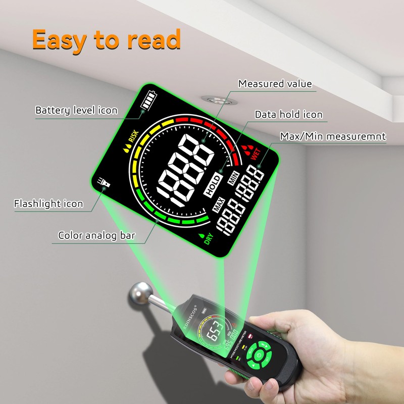 RDINSCOS MT68 Pinless Moisture Meter for Walls and Floors, Non-Invasive