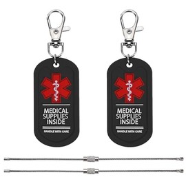 MEDMAX - Paquete de 2 etiquetas interiores para suministros médicos, asa con cuidado para bolsas o equipaje que contiene dispositivos médicos, fácil d