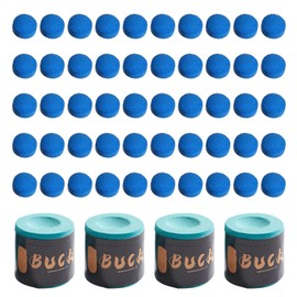 50 Pcs Billiard Cue Replacement Tip, 10mm Blue Snooker Cue Replacement Tips, Glue on Tips Pool Cue, Pool Cue Tip, Billiard Tips, with 4 Snooker Chalks, Wear Resistant, for Pool Cues and Snooker