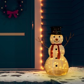 vidaXL Snowman Figure Christmas Decoration Illuminated Christmas Decoration Lighting Decorative Figure Indoor Outdoor LED Luxury Fabric 60 cm