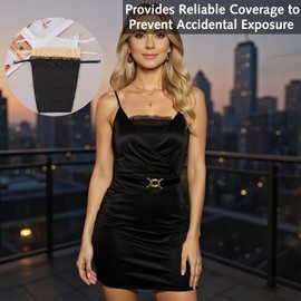 3pcs Lady Lace Clip-On Mock Camisole Bra Insert, Modesty Panel Overlay Vest for Women, Adjustable Invisible Coverage for Low Cut Tops & Dresses, Anti-Peep Camisole Liner (Black, Skin Color, White)