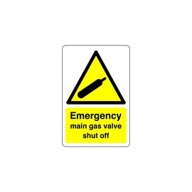 Emergency main gas valve sign - 3mm Aluminum Dibond high-visibility and durability for indoor/outdoor usage (200mm x 150mm) Ensures Safety Within 5m Viewing Distance.