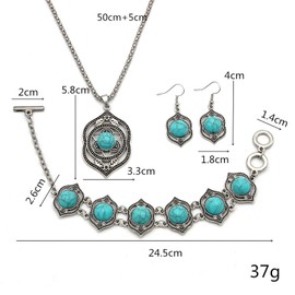 Yienate Women Jewellery Set Silver Turquoise Necklace Lotus Turquoise Earrings Bracelets Gifts for Women