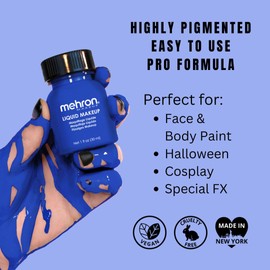 Mehron Makeup Liquid Makeup | Face Paint and Body Paint Perfect for Halloween, Cosplay I Air Brush Compatible Body Paint(1 oz) (Blue)