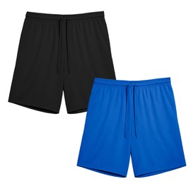 Keanu Men’s 2 Pack Mesh Summer Shorts - Breathable Knit Sports & Swimwear Shorts - Lightweight Daytime Loungewear - Size 2XL - Black/Blue