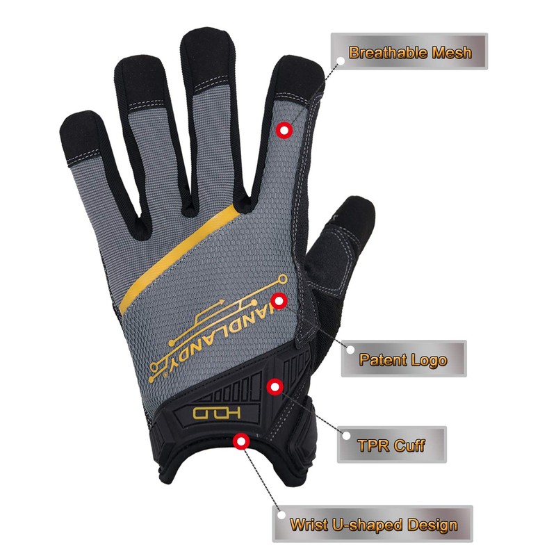 HANDLANDY Mens Work Gloves with Touch Screen Fingertips, Breathable &