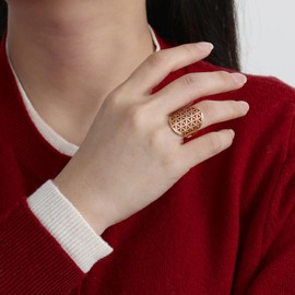 Amaxer Stainless Steel Flower of Life Mandala Sacred Geometry Ring for Women Statement Hollowed Adjustable Band Ring Jewellery for Women, Stainless Steel, No Gemstone