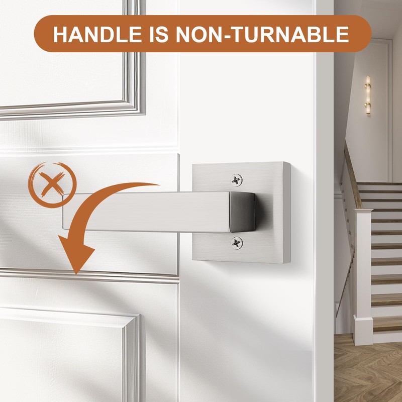 4 Pack Probrico Satin Nickel Door Handle,Half Dummy Lever, Non-Turning