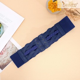 JASGOOD - Cinturón elástico para mujer, elástico, ancho, clásico, para vestidos, estilo retro, a la moda, k.azul oscuro, Fit Waist Size 42"-45"