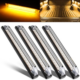 nifeida 8" Clear Lens 18LED Amber Yellow Utility Strip Light Bar Surface Mount for 12V Marine Boat RV Exterior Light Slim Line Pickup Truck Under Hood Lights Grill Marker Lights [Pack of 4]