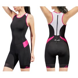 Santic Women's Triathlon Suit One-Piece Sleeveless Pro Triathlon Suit Padded Tri Suit Quick Drying Slimming for Cycling Swimming Running, pink