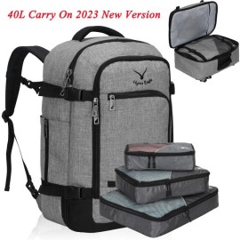 Hynes Eagle Travel Backpack 40L Flight Approved Carry on Bag 3PCS Packing Cubes - Carry on Bag+ Gray Packing Cubes