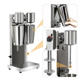 tonchean Commercial Double Head Milkshake Maker, Stainless Steel Milk Shake with 2 Speeds Blender Electric Milkshake Maker Machine with 28 oz Stainless Steel Cup, 110V 180W Silver
