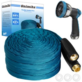 Gnimihz Garden Hose 100ft, Made of TPE(Not PVC), Ultra-Light & Flexible Water Hose with Solid Brass Fittings, Non-Shrinking, Easy to Storage, Drinking Water Safe Material, All-weather, SeaBlue