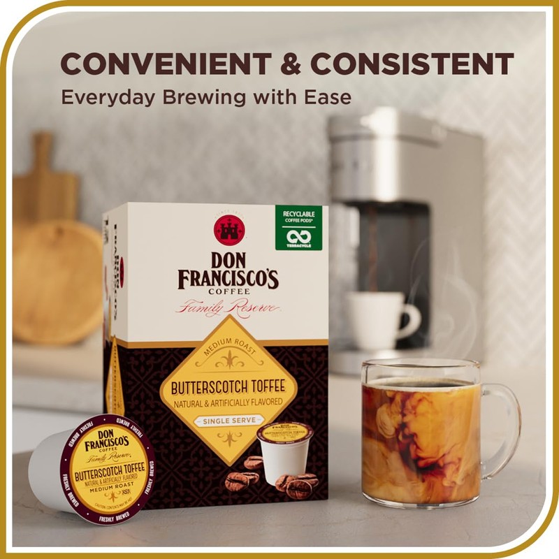 Don Francisco's Butterscotch Toffee Flavored Coffee Pods, 24 Count, Medium