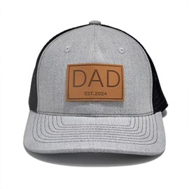 YvoneDBrownn Genuine Leather Patch Trucker Hats - Dad Est 2024 PAPA Baseball Cap - Perfect New Father Gift for Baby Gray/Black