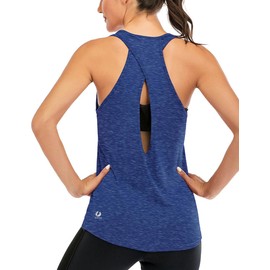 ICTIVE Womens Cross Backless Workout Tops for Women Racerback Open Back Shirts Athletic Sleeveless Clothes Dark Blue L