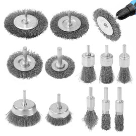 BUCOMTU Pack of 12 Wire Brushes Drill, 6 mm Wire Brushes, Cordless Screwdriver with Hex Shank, for Removing Rust, Paint, Burrs and Dirt