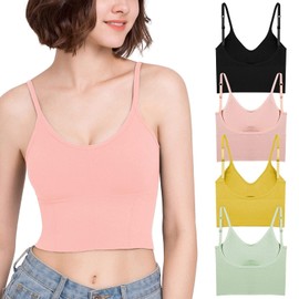 Eleplus 4 Pieces Comfy Sleep Bra for Women Cami Lounge Bra Wirefree Padded Bralettes Longline Pack of 4 (mix3, Large-X-Large)