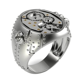 DTECGOUG Hip Hop Biker Men's Ring 925 Sterling Silver Personality Mechanical Steampunk Gear Men's and Women's Universal Ring Wedding Promise Engagement Band Retro for Men Women Size 6-10（Size 10)