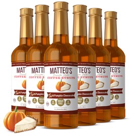 Matteo's Barista Style Sugar-Free Coffee Syrup, Pumpkin Cheesecake Flavor, Zero Calories and Sugar, Keto Friendly, Ideal for Lattes, Cappuccinos, Espresso, Americano, Indulgent Taste 33.8 Oz, 6-Pack