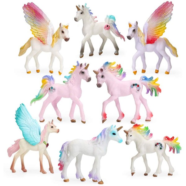 8pcs Unicorn Toy Figurine Set Unicorn Cake Toppers for Party, Birthday, Imaginative Toy Gift for Kids