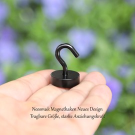 Neosmuk Magnetic Hook, Black, 18 kg Magnetic Hook, Extra Strong for Locker Organiser, Neodymium Magnets, Hook Magnetic Very Strong for Workshop Equipment, Rear Tent, Grill, Clothes Hooks